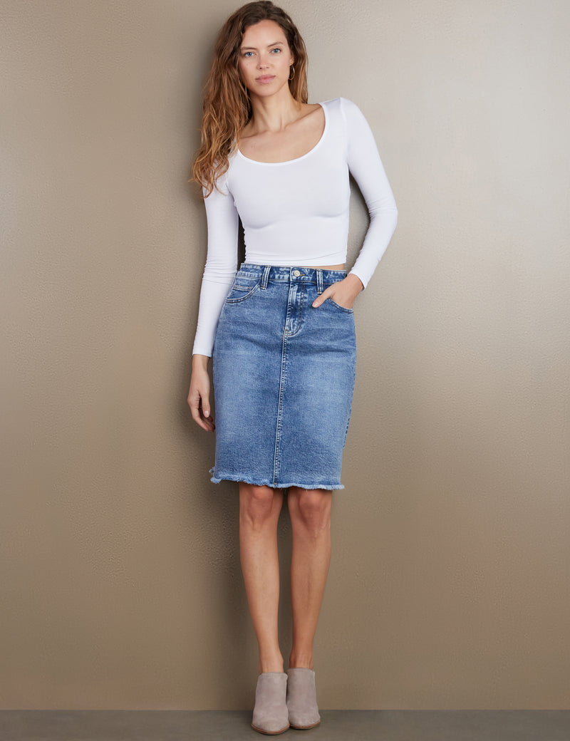 Women's Designer Fray Hem Jean Skirt