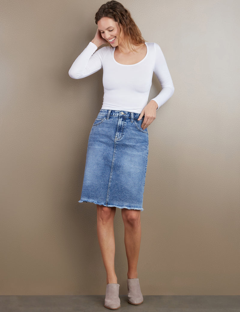 Women's Designer Fray Hem Jean Skirt