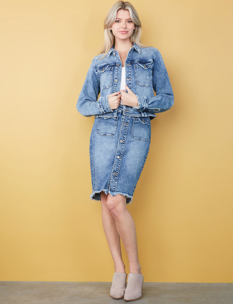 High-End Women's Fashion Brand Mini Button Front Denim Skirt