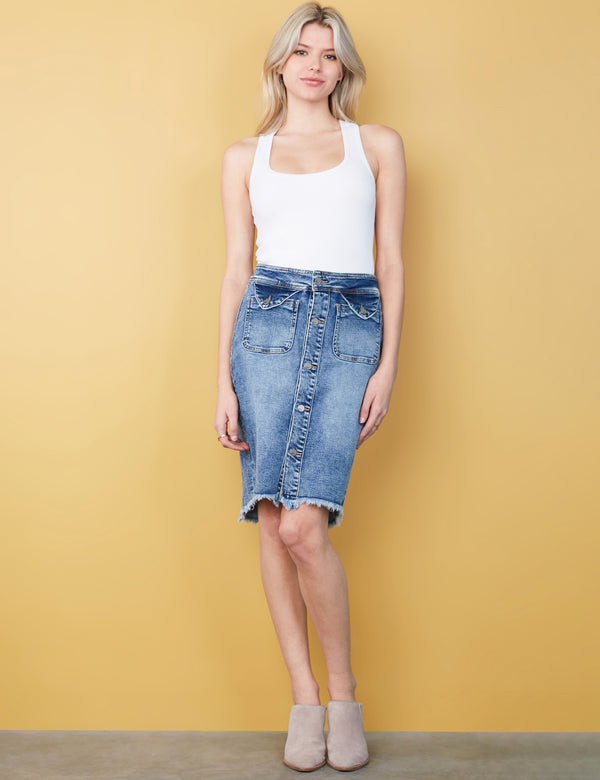 High-End Women's Fashion Brand Mini Button Front Denim Skirt