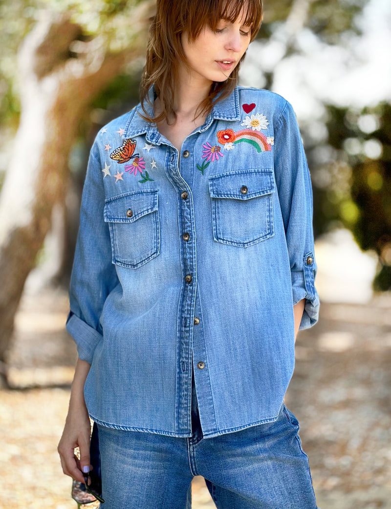 Women's Embroidered Denim Shirt