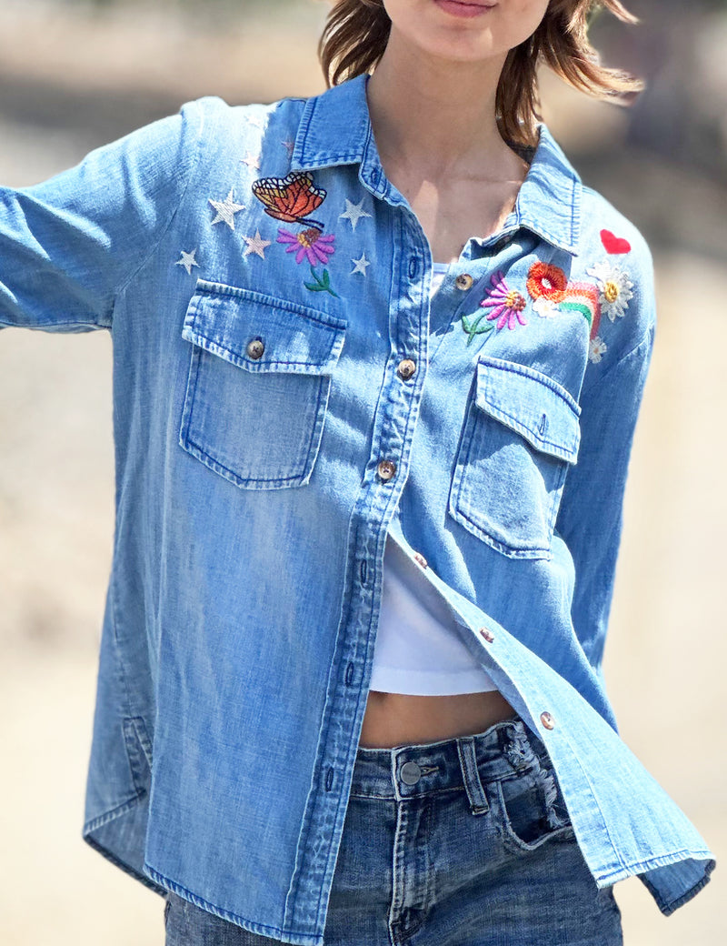 Women's Embroidered Denim Shirt