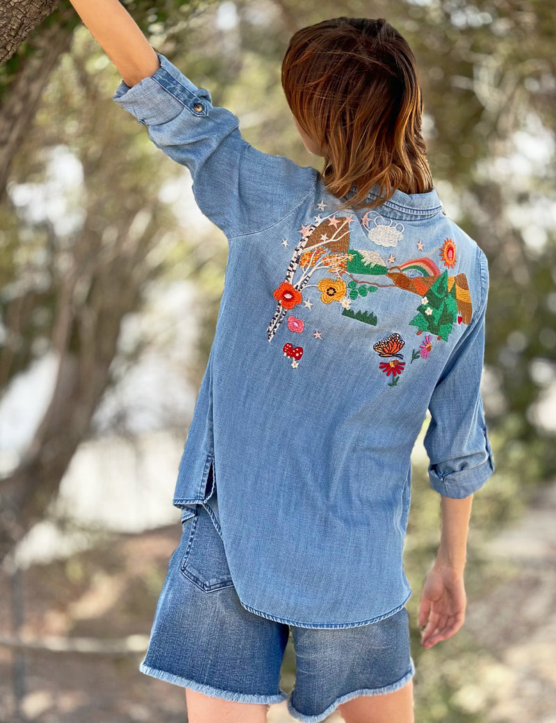 Women's Embroidered Denim Shirt