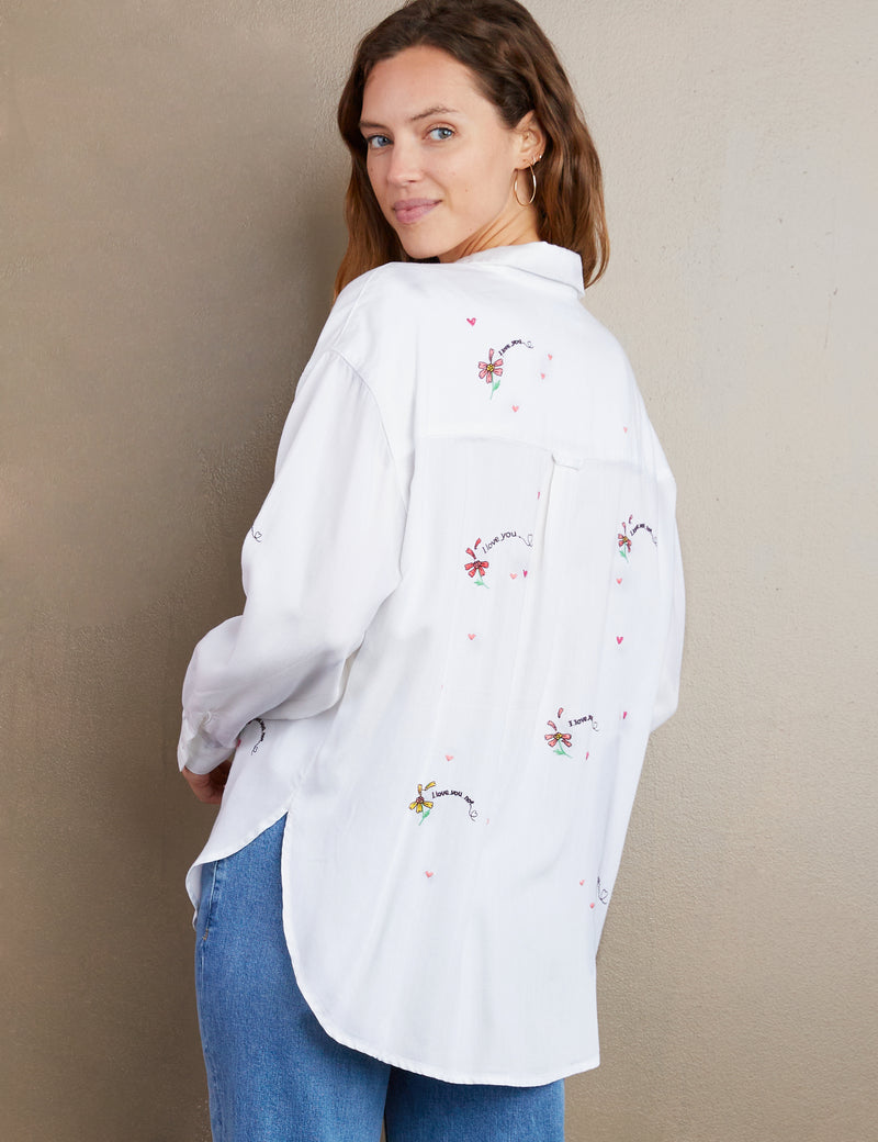 Women's Designer I Love You Embroidered Shirt