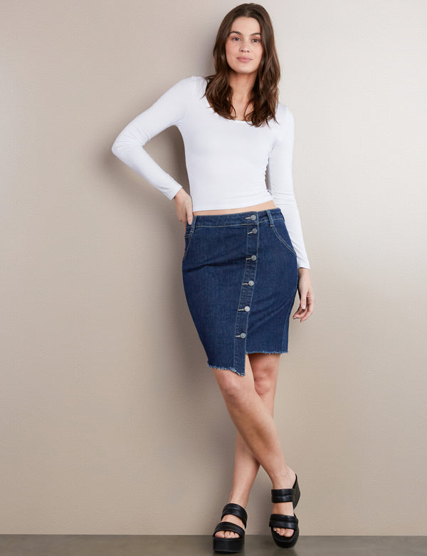 Women's Fashion Brand Asymmetrical Button Front Denim Mini Skirt