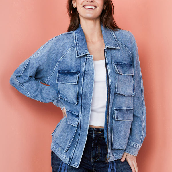 【U LAN】Urban Big Pocket Washing Denim Jacket Urban Big Pocket Washing Denim Jacket - U LAN