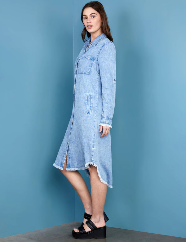 Women's Fashion Brand Juneau Blue Long Sleeve Midi Shirtdress