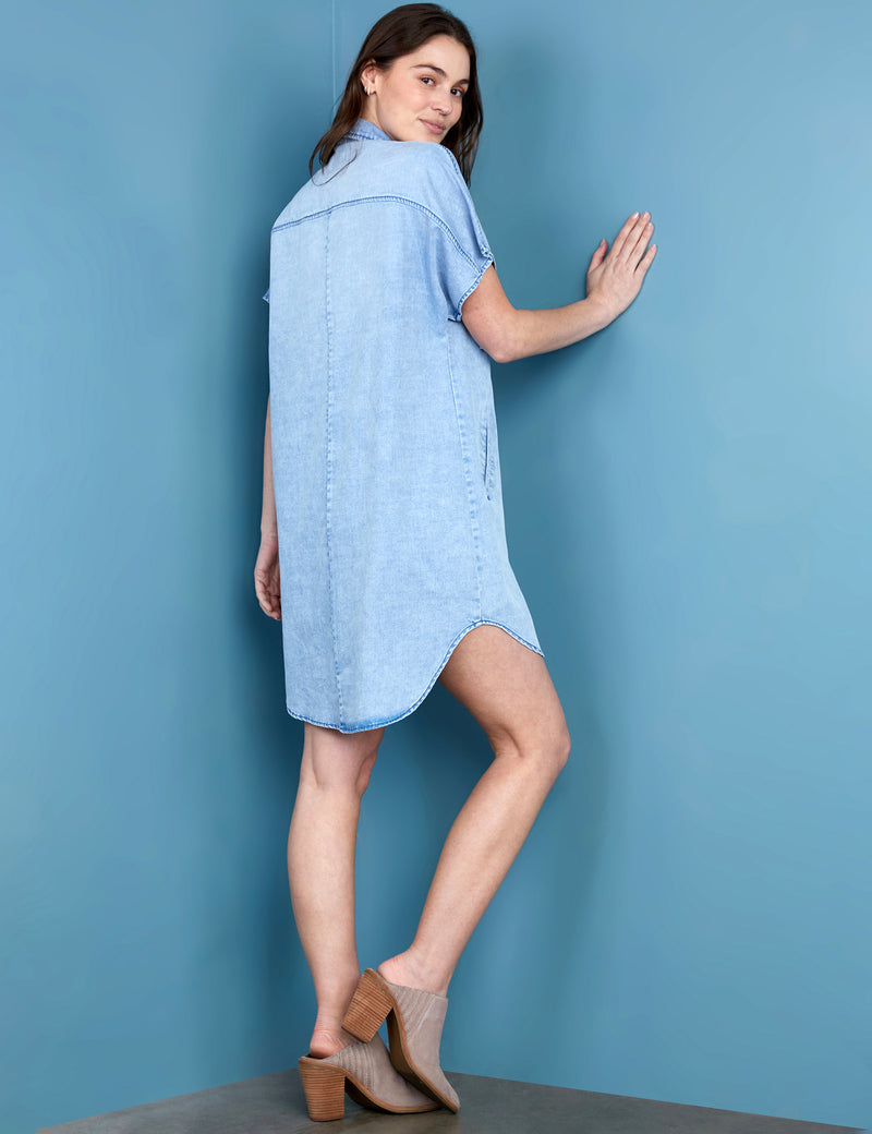 Women's Fashion Brand High-Low Soft Denim Shirtdress