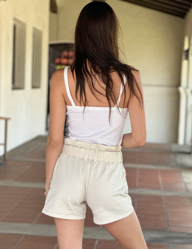 Myra Paper Bag Shorts in Vanilla Back View