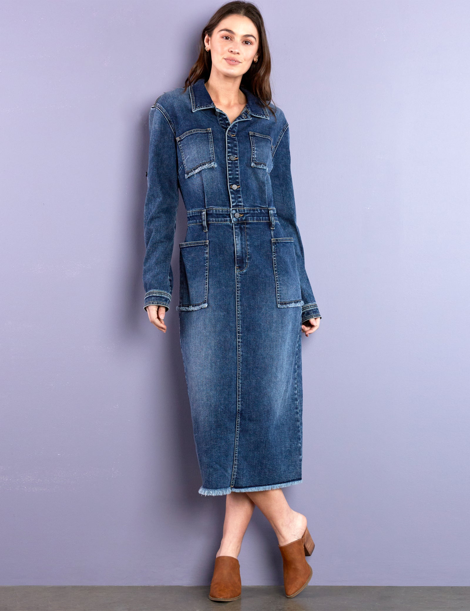 Women's Nora Frayed Pocket Denim Shirtdress – Wash Lab – washlabshop