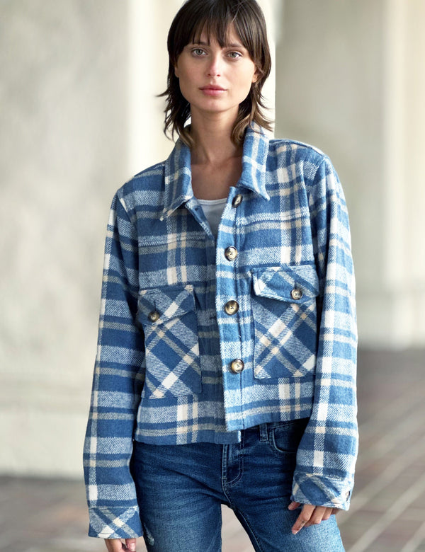 Women's Fashion Brand Honey Blue Plaid Fleece Jacket