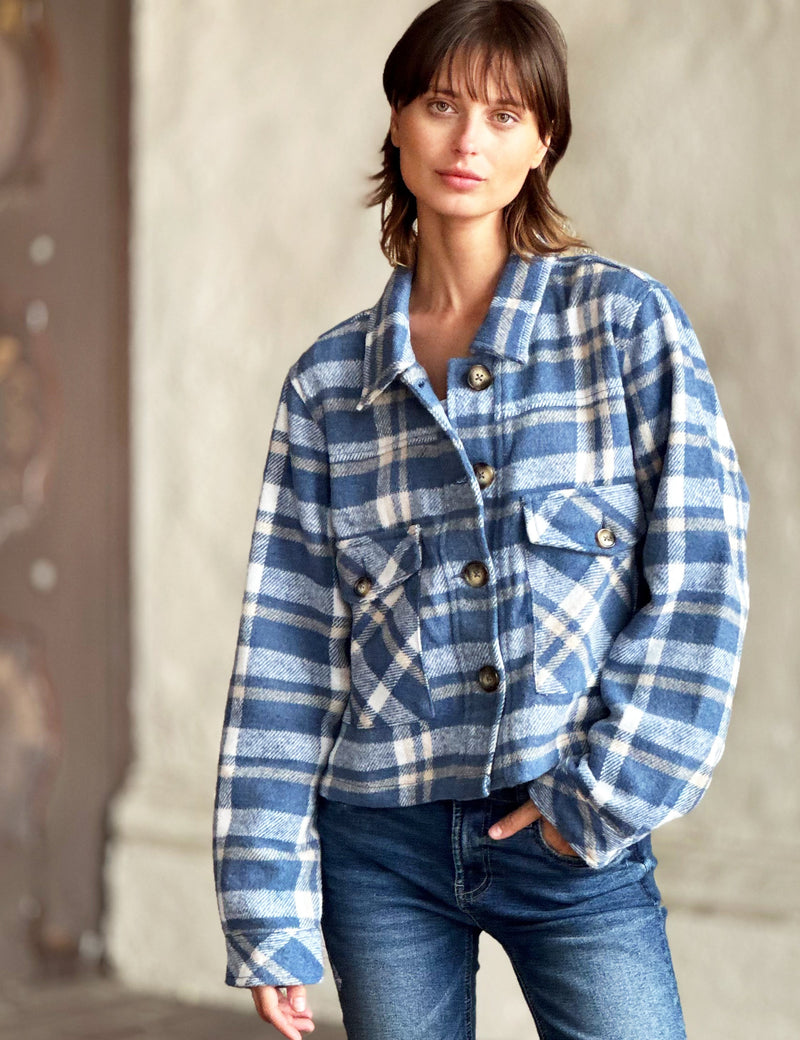 Women's Fashion Brand Honey Blue Plaid Fleece Jacket