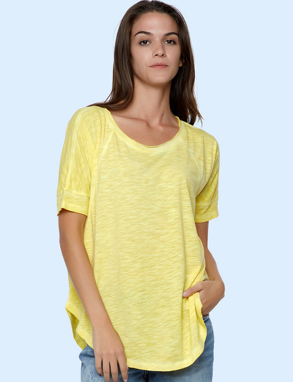 Women's Designer Fashion Brand Oversized Slub Tee in Bright Yellow