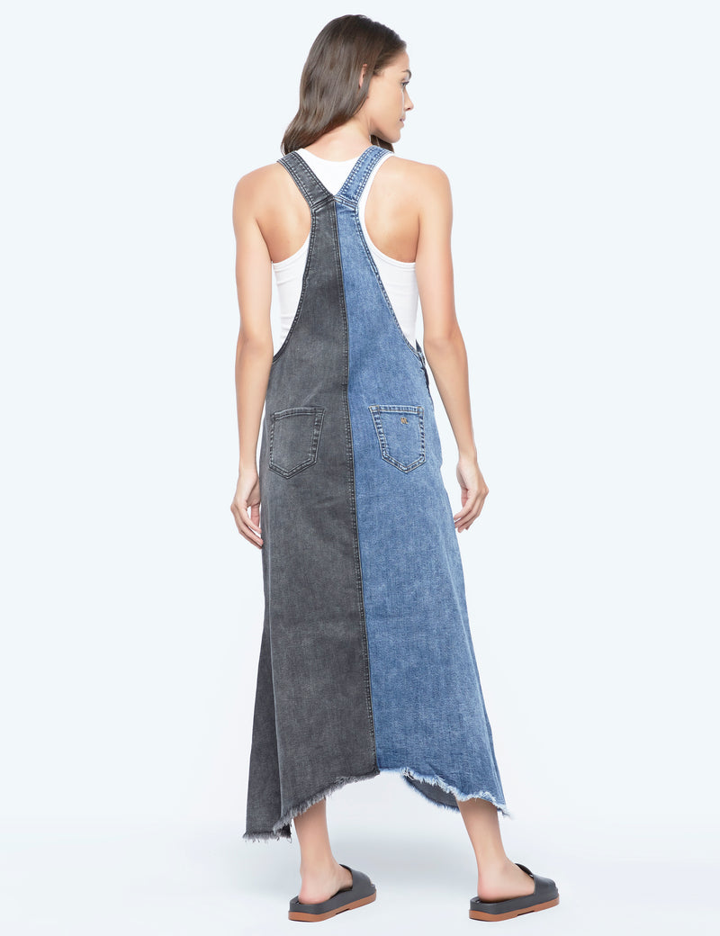 Women's Fashion Brand Split Black and Blue Denim Overall Dress