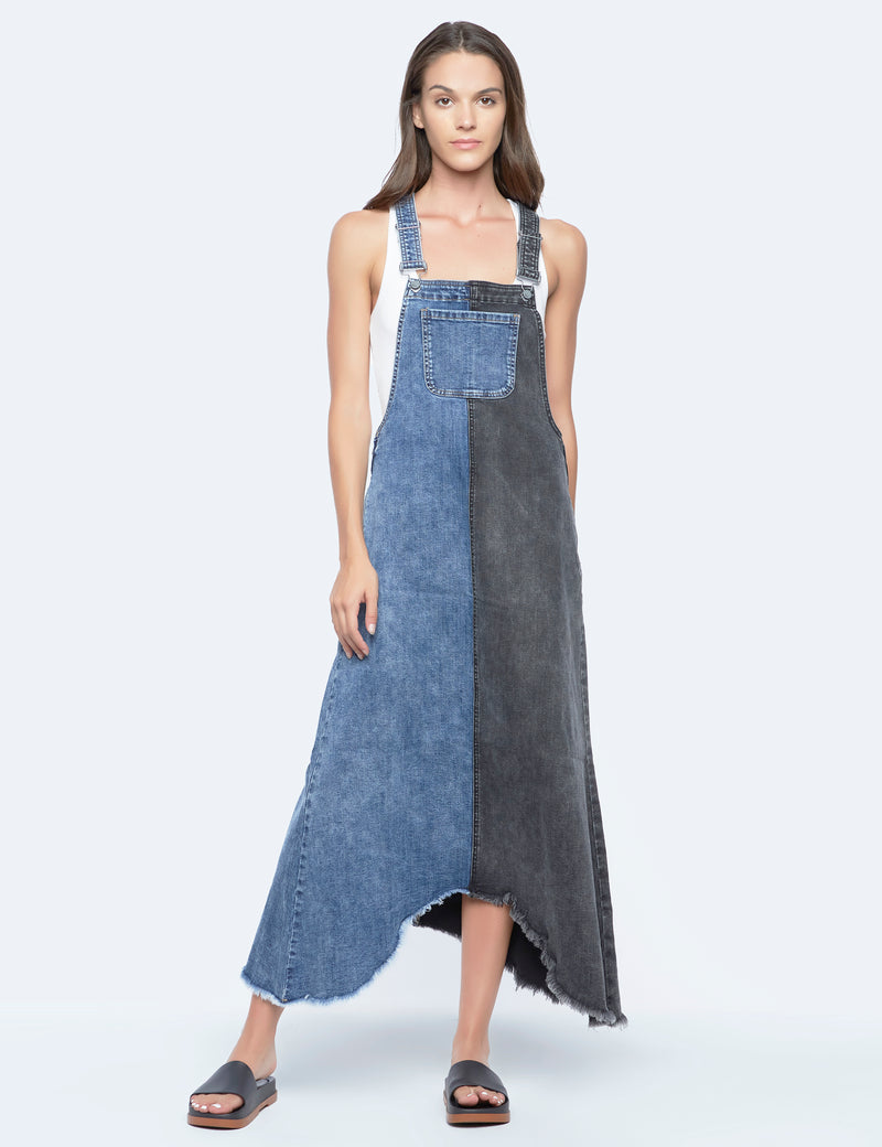 Women's Fashion Brand Split Black and Blue Denim Overall Dress