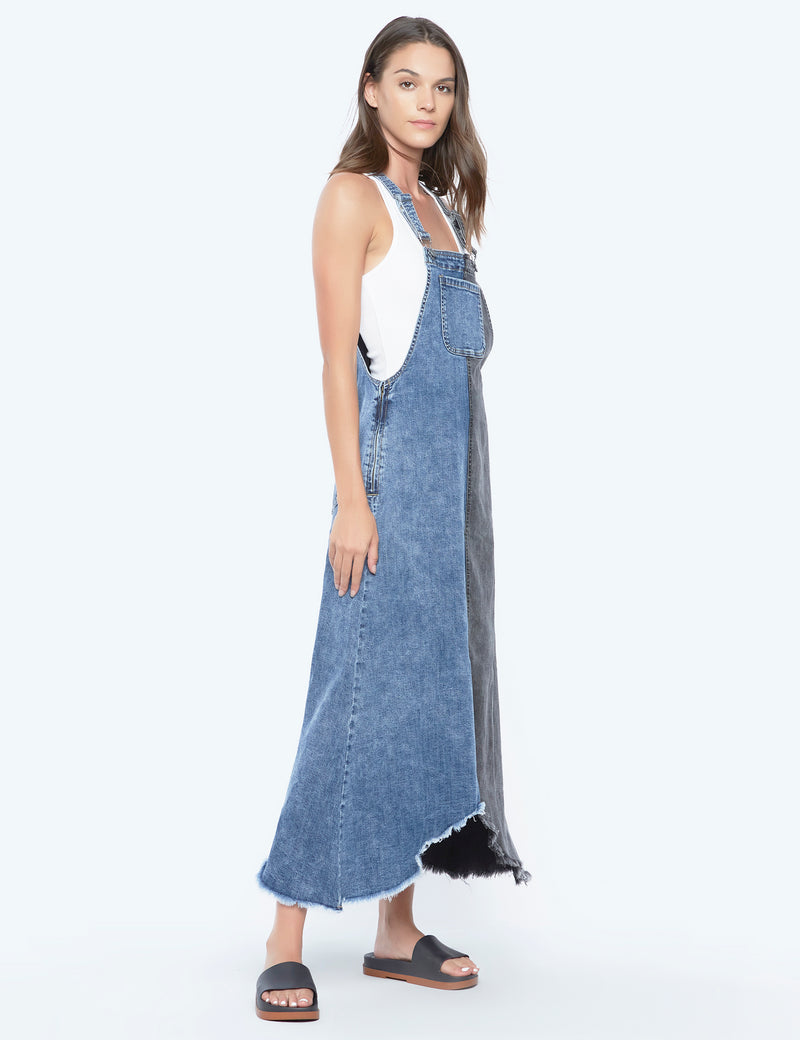 Women's Fashion Brand Split Black and Blue Denim Overall Dress