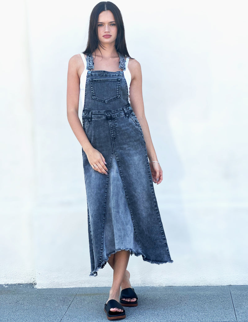 Women's Fashion Brand Faded Black Denim Overall Dress