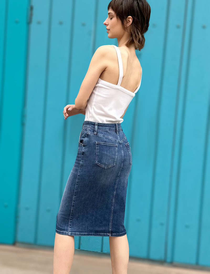 Women's Designer Pieced Denim Knee Length Skirt