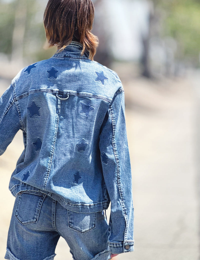 Women's Fashion Brand Star Embroidered Denim Jacket