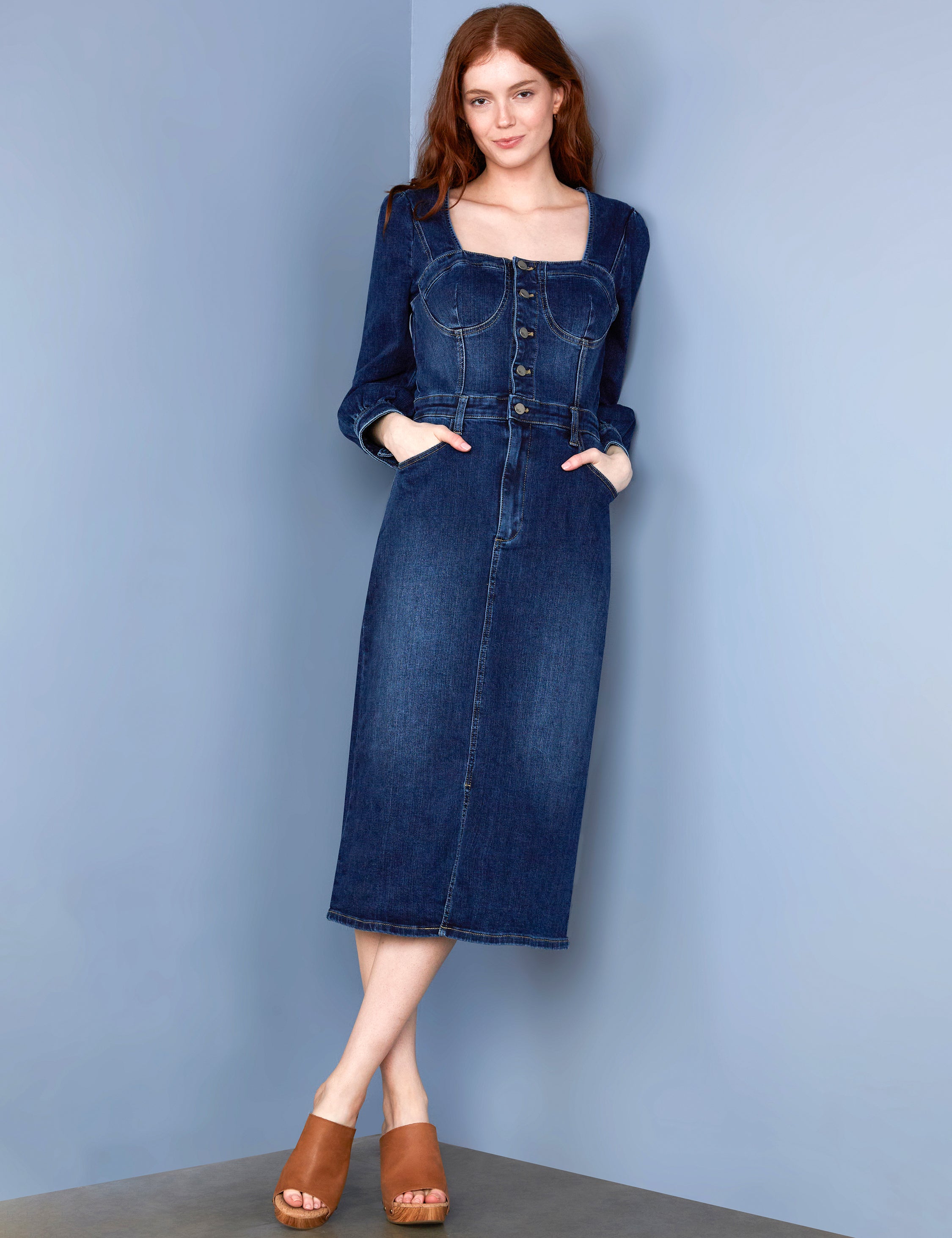 Denim Corset Midi Dress
