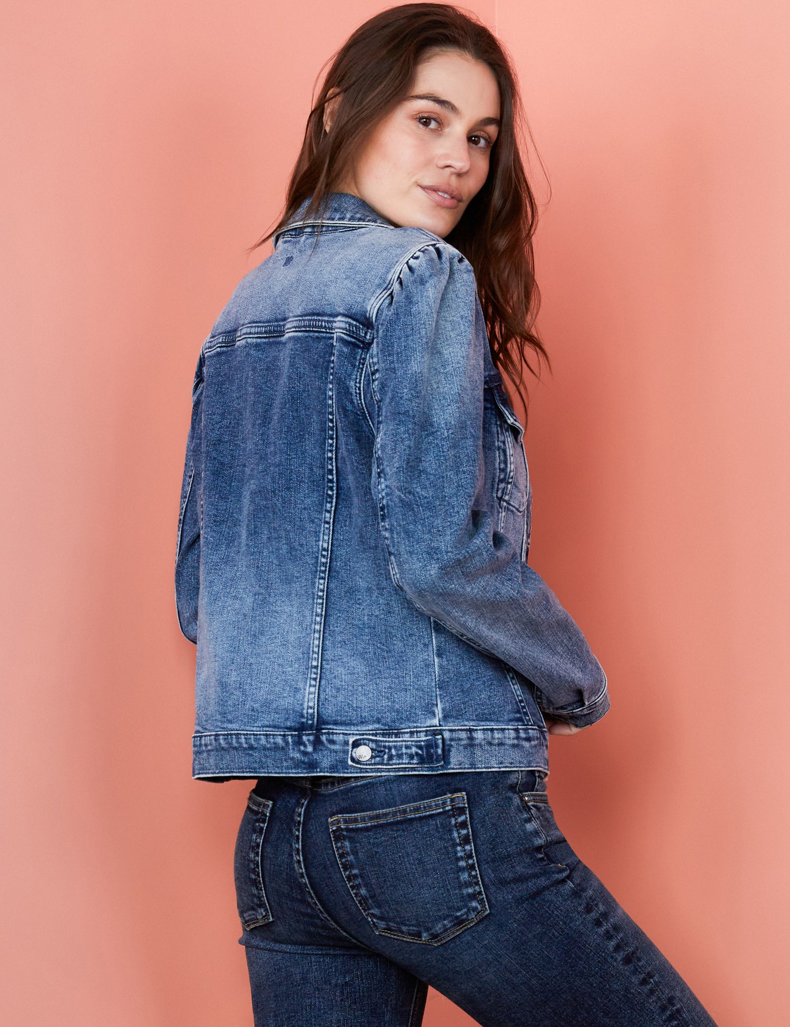 Jean jacket with puff shoulders best sale