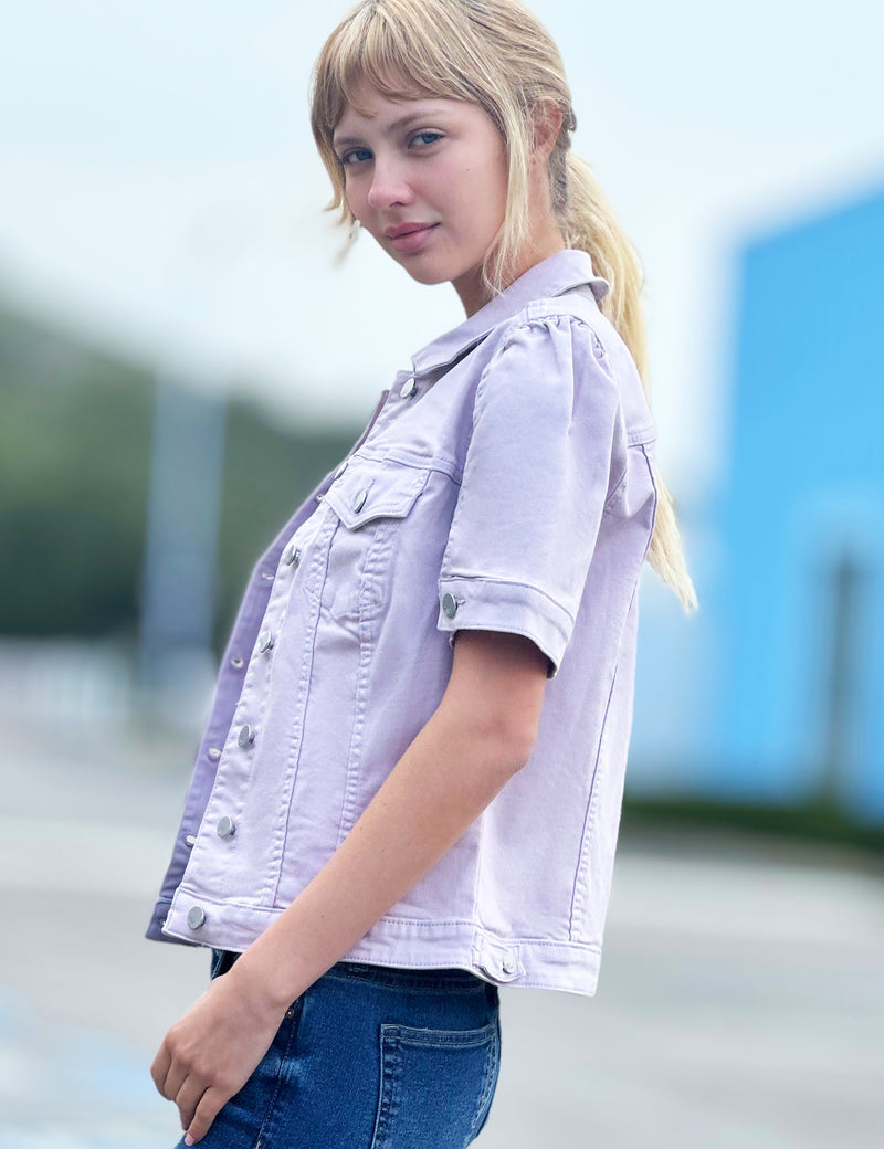 Puff-Sleeve Denim Jacket