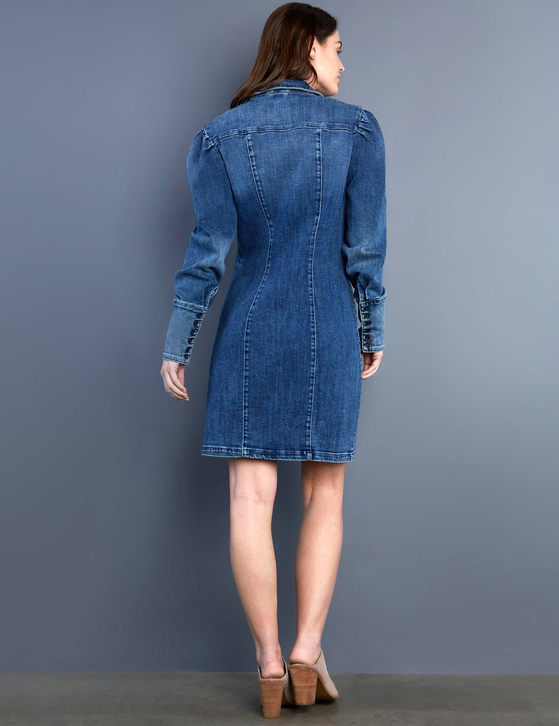 Women's Puff-Sleeve Dark Sanded Shirtdress Wash Lab washlabshop Women's Puff-Sleeve Dark Sanded Shirtdress Wash Lab washlabshop