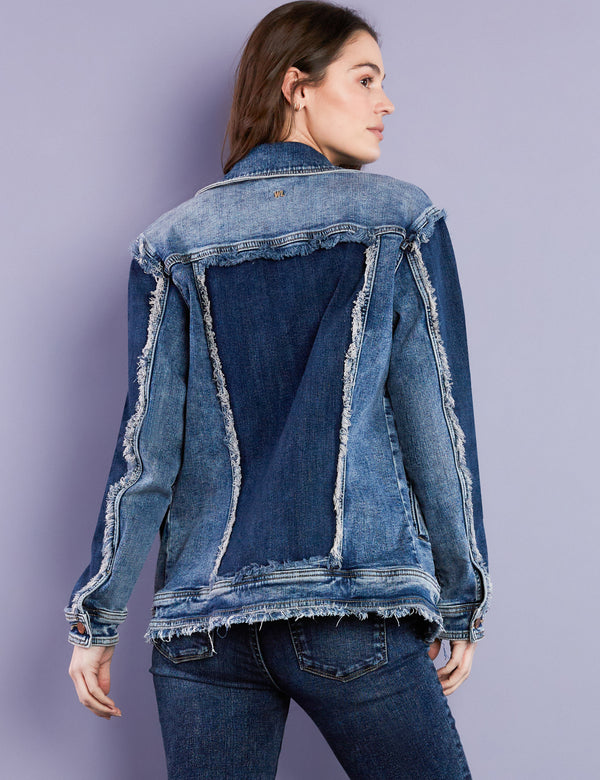 Women's Designer Raw Edge Dark Wash Denim Jacket