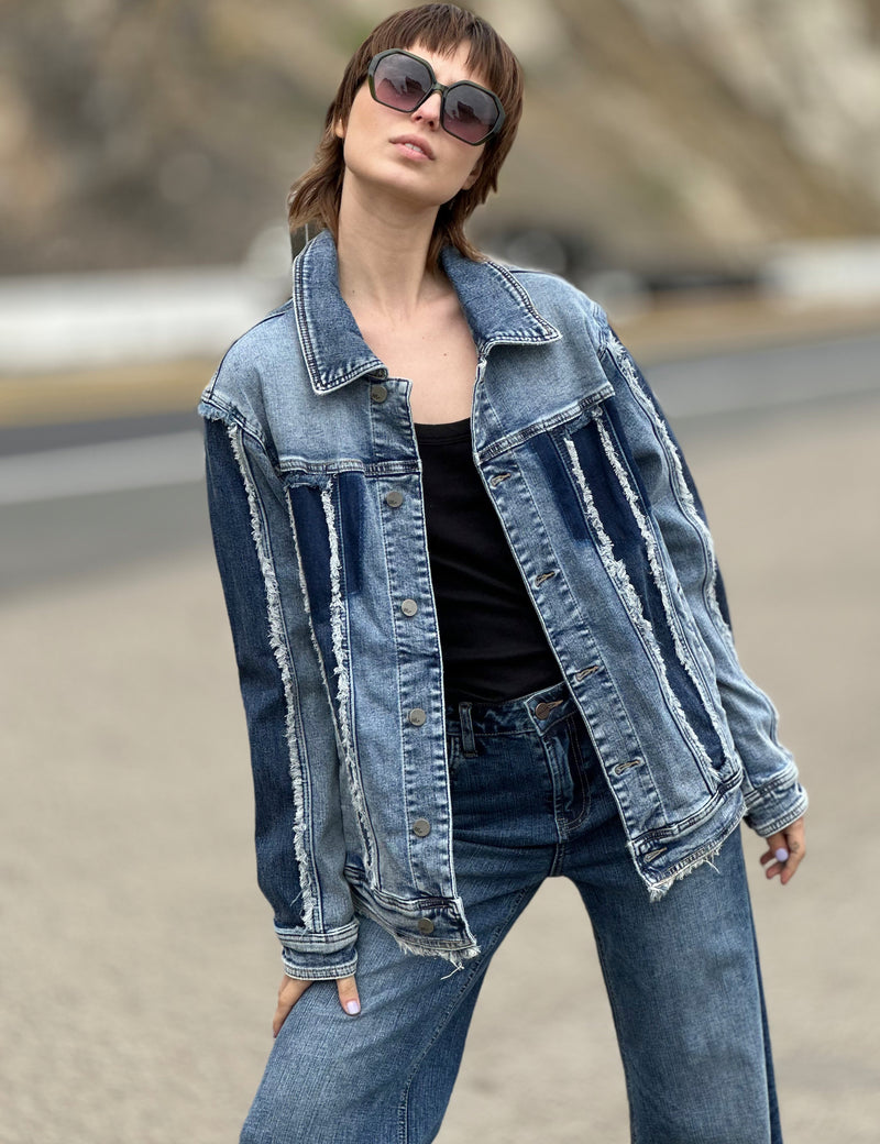 Women's Designer Raw Edge Light Wash Denim Jacket