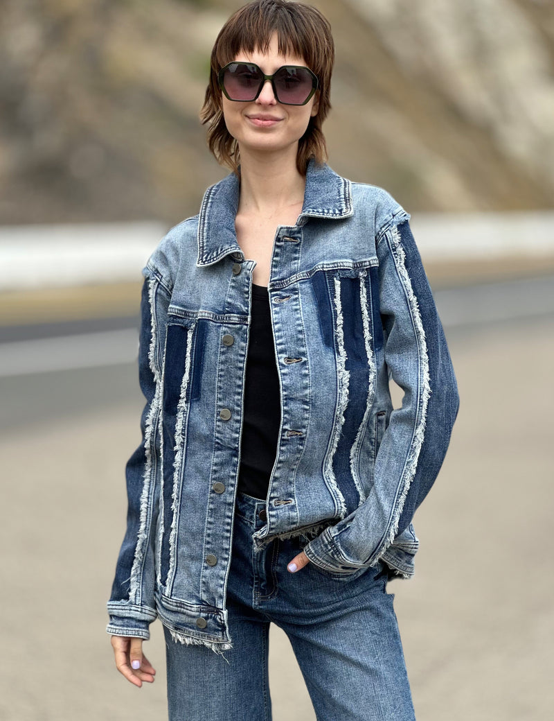 Women's Designer Raw Edge Light Wash Denim Jacket