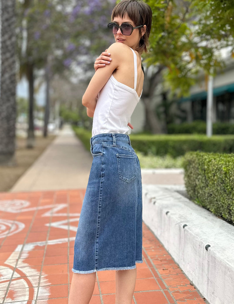 Reveal Denim Midi Skirt