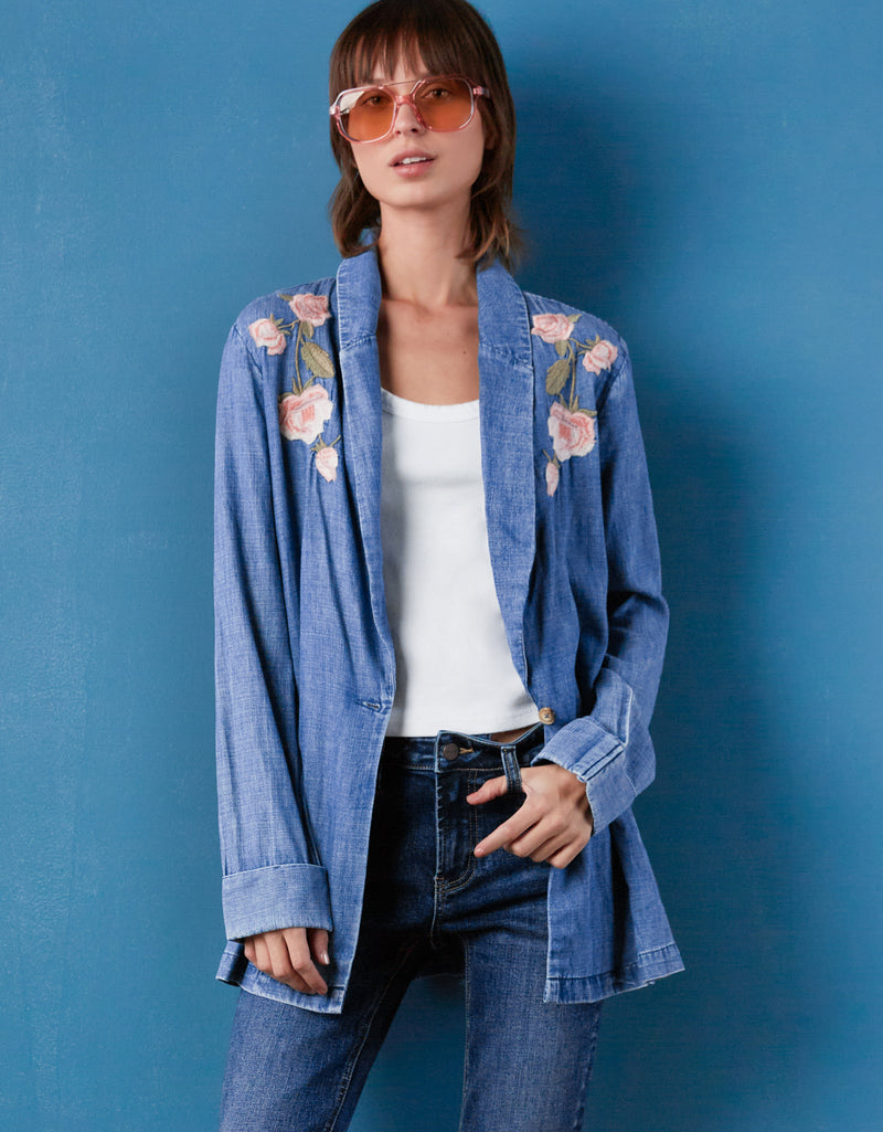 Rose Denim Blazer - Main Image