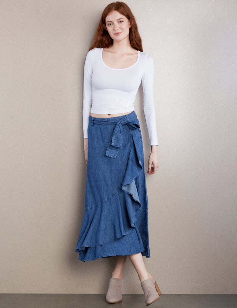 High-End Women's Fashion Brand Ruffle Wrap Maxi Skirt