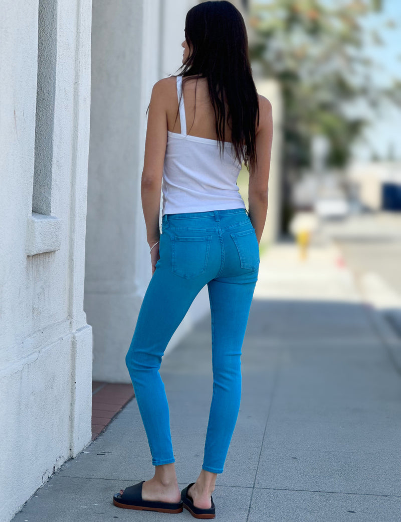 Women's Teal Colored Denim Mid Rise Skinny Jeans