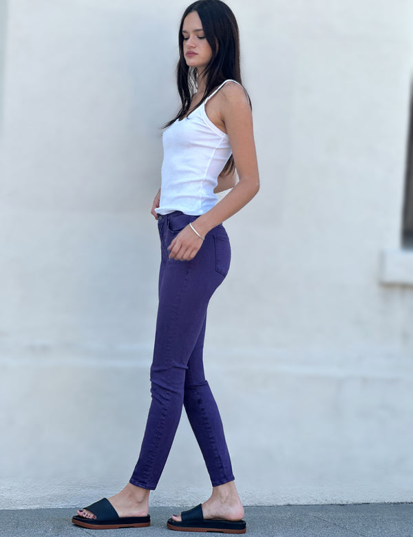 Women's Purple Colored Denim Mid Rise Skinny Jeans