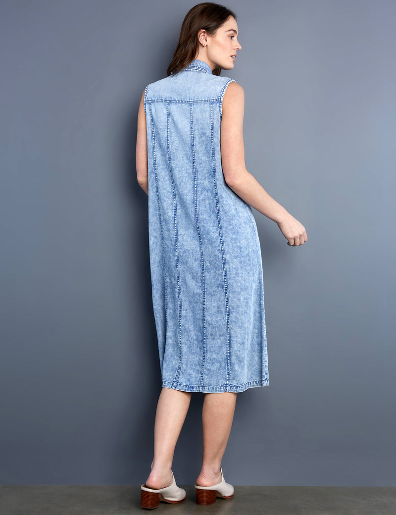 Women's Fashion Brand Seamed Sleeveless Denim Shirtdress