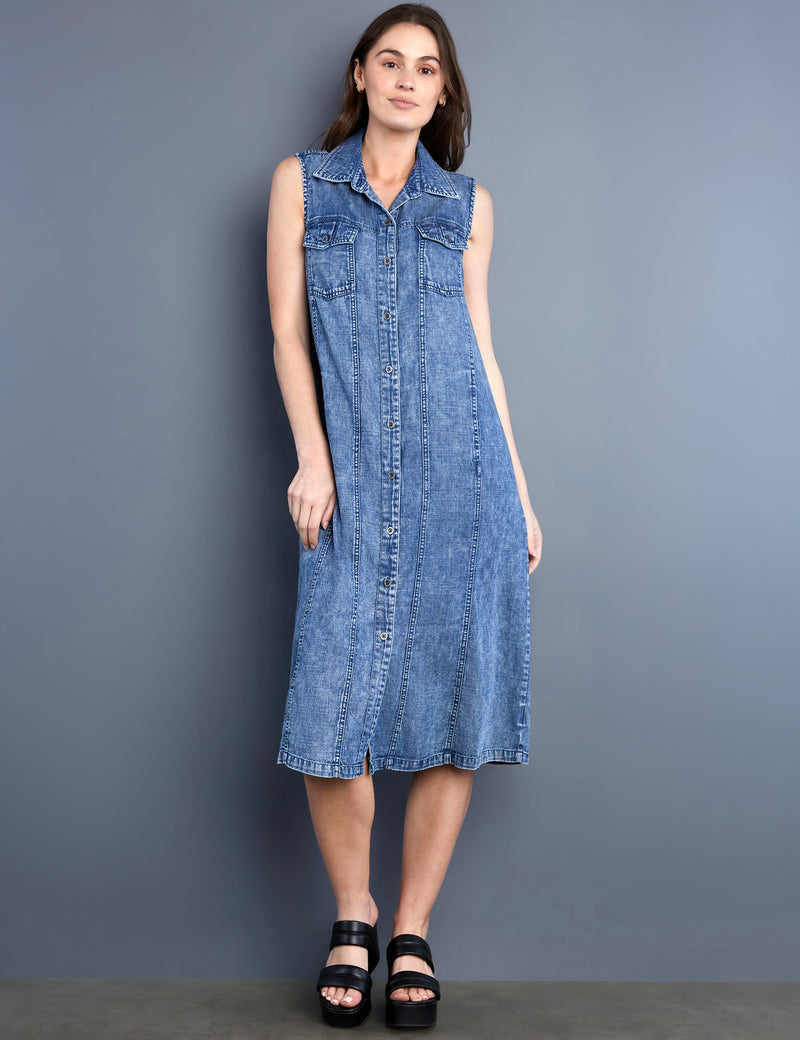 Women's Designer Sleeveless Denim Shirtdress