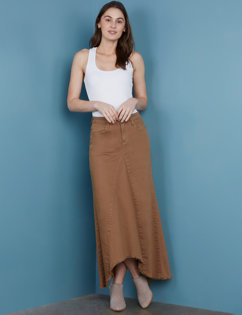 Women's Designer Vintage Brown Denim Maxi Skirt