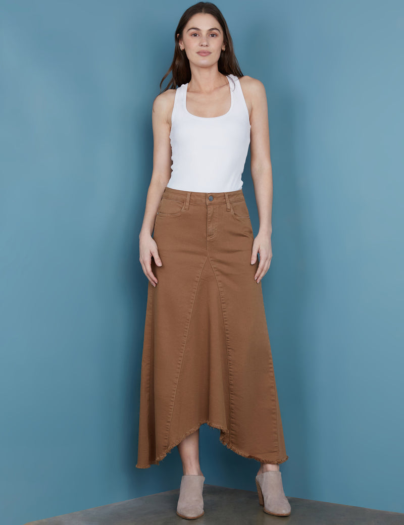 Women's Designer Vintage Brown Denim Maxi Skirt