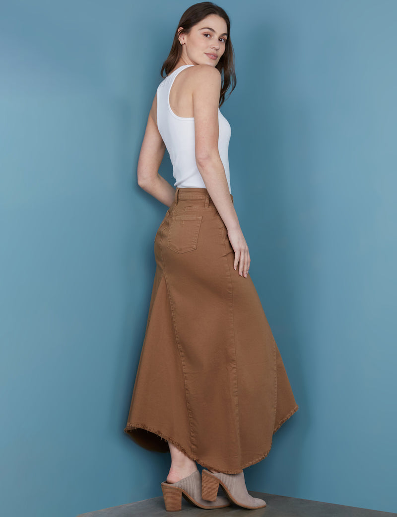 Women's Designer Vintage Brown Denim Maxi Skirt