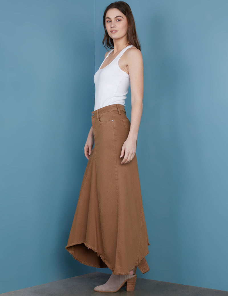 Women's Designer Vintage Brown Denim Maxi Skirt