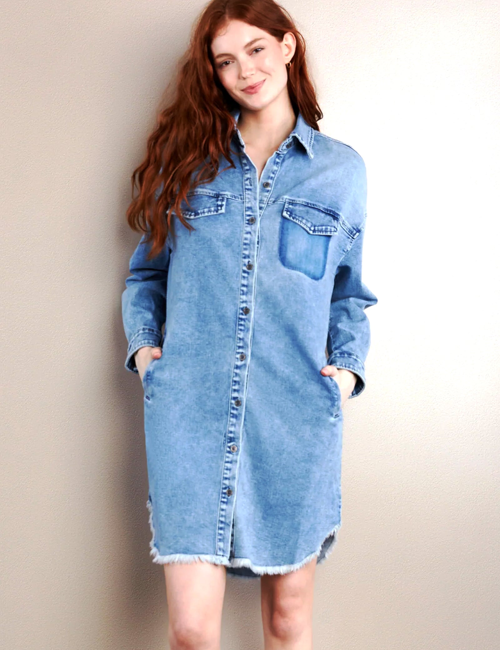 Women's Short Fringed Denim Shirtdress – Wash Lab – washlabshop