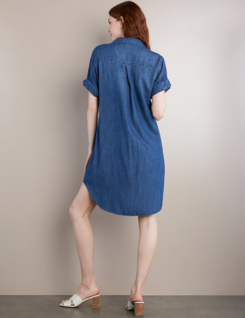 Women's Fashion Brand Short Sleeve High-Low Chambray Shirtdress