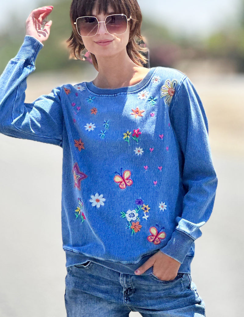 Women's Designer Floral Embroidery Pullover