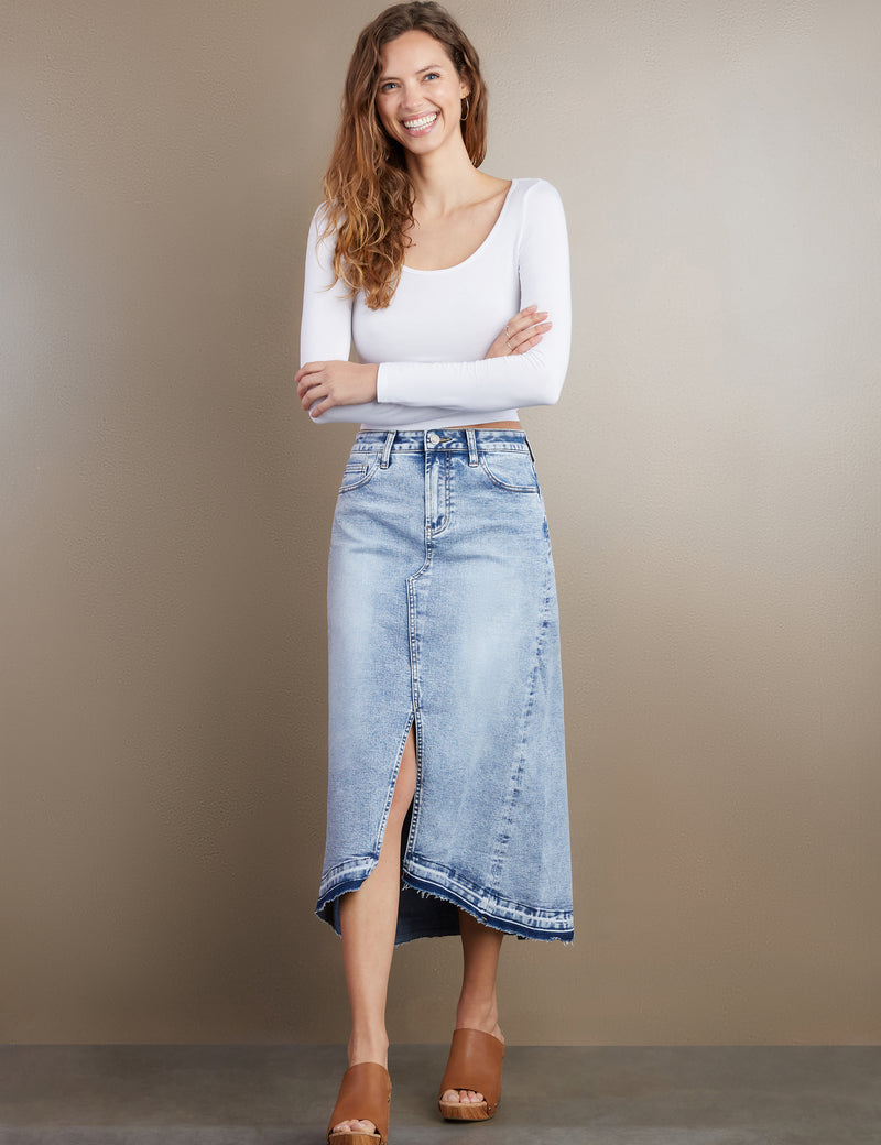 Women's Designer Light Wash Denim Midi Skirt