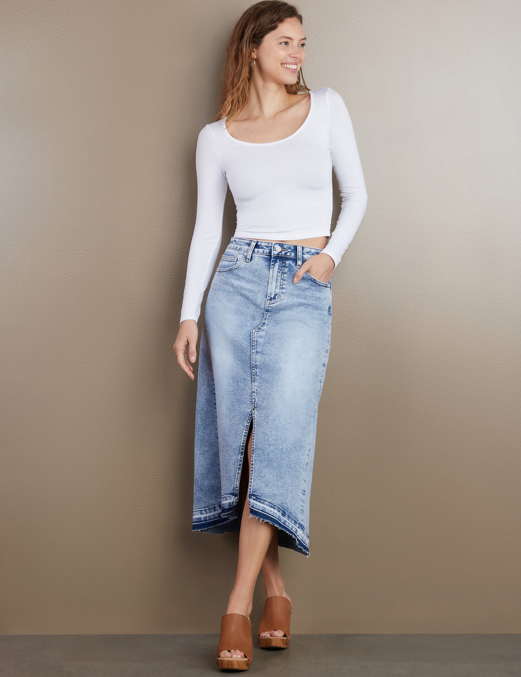 Slit-Front-Midi-Denim-Skirt-