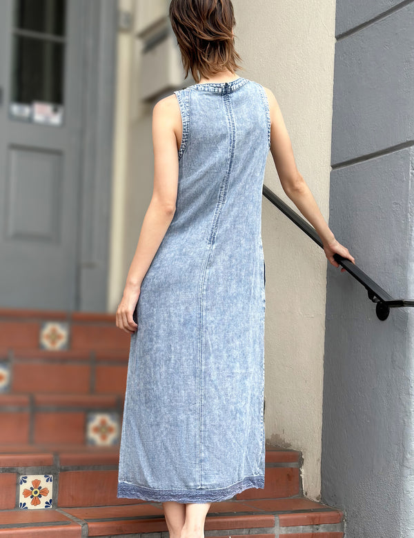 Women's Fashion Brand Soft Denim Tank Midi Dress