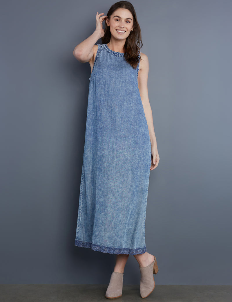Women's Designer Soft Denim Tank Midi Dress