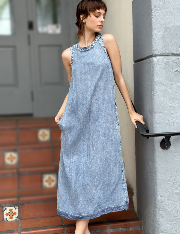 Women's Fashion Brand Soft Denim Tank Midi Dress