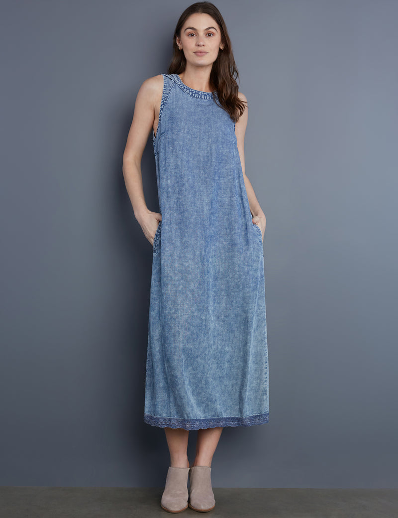 Women's Designer Soft Denim Tank Midi Dress